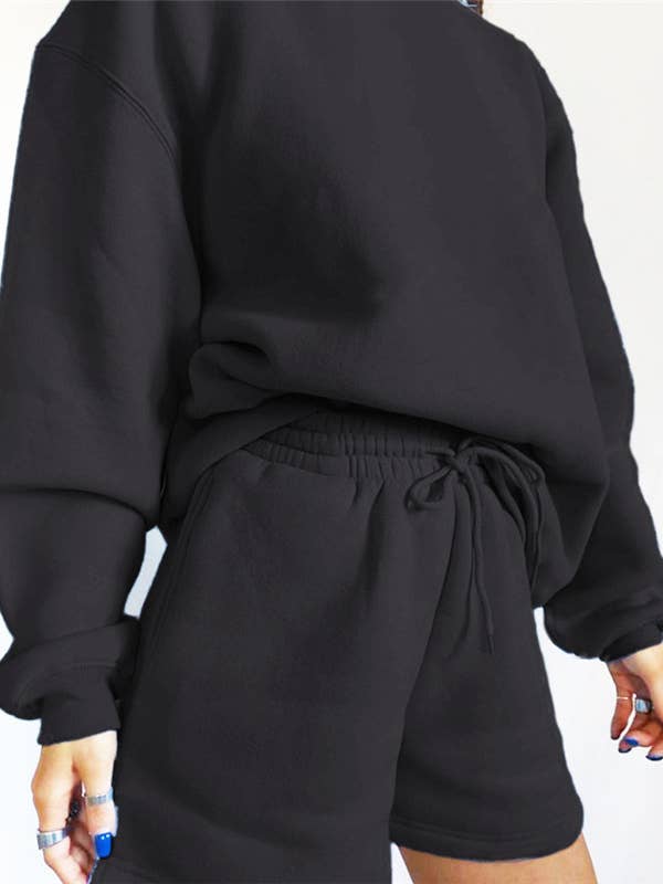 Rosa Clothing - Wholesale Lounge Set - Women's - Loose Casual Crewneck Sweatshirt Shorts Set5