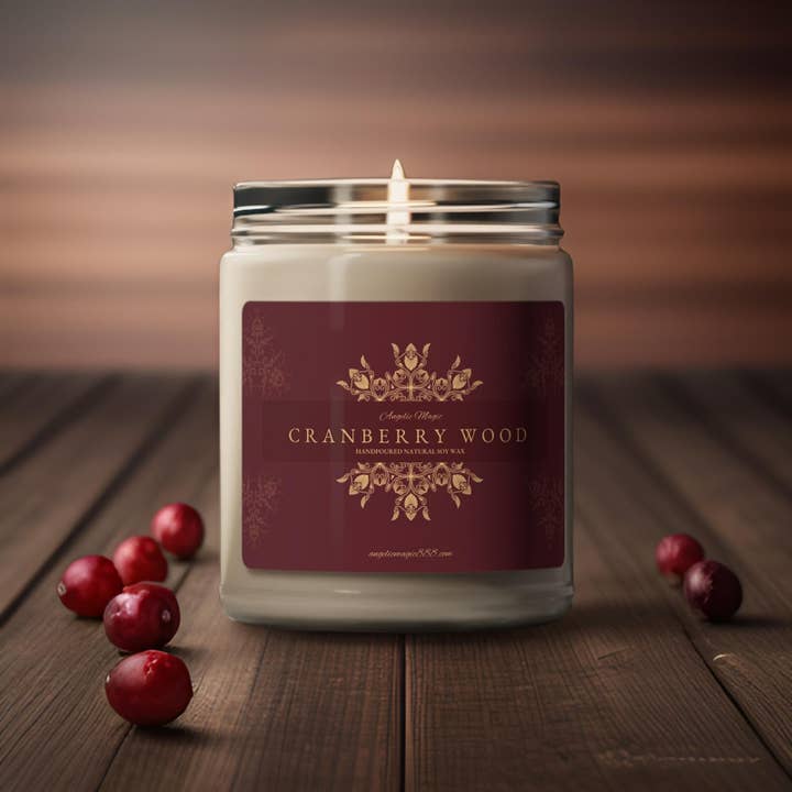 Cranberry Wood Luxury Soy Candle 9oz for wholesale by Angelic Magic
