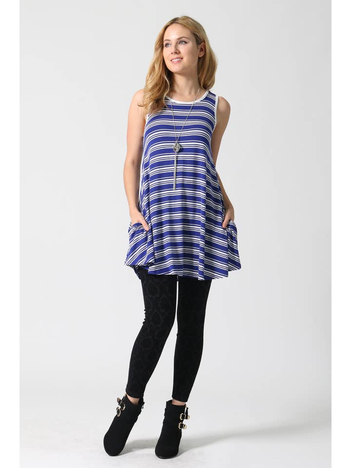 42POPS - Vente Tunique – femme - Tunique rayée sans manches avec poche latérale .SI-20351