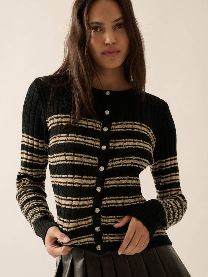 Striped Buttoned Rib-Knit Top for wholesale by Promesa USA