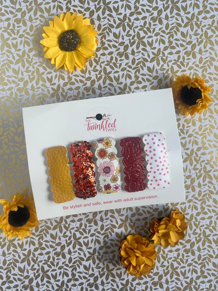 Autumn Field snap clips/vegan leather set of 5 for wholesale by The Twinkled Twig