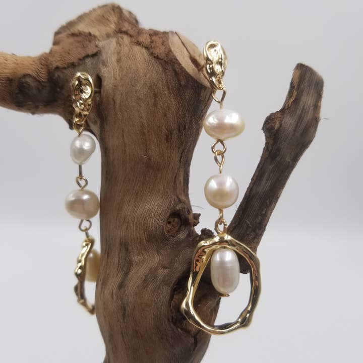 Pendientes de perlas doradas más largos para venta al por mayor de CHAKRA JEWELRY