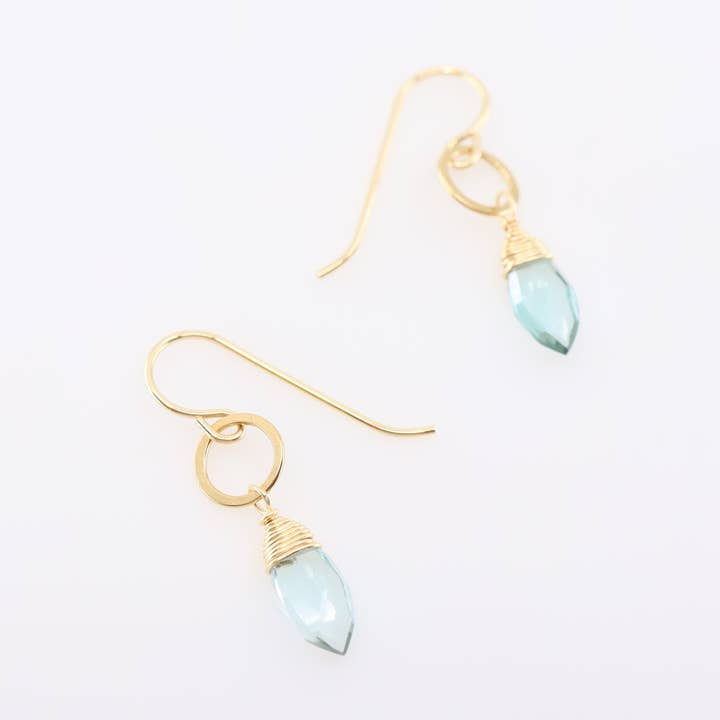 Tiny Circle Earrings with Aquamarine Gemstone for wholesale by J. Mills Studio