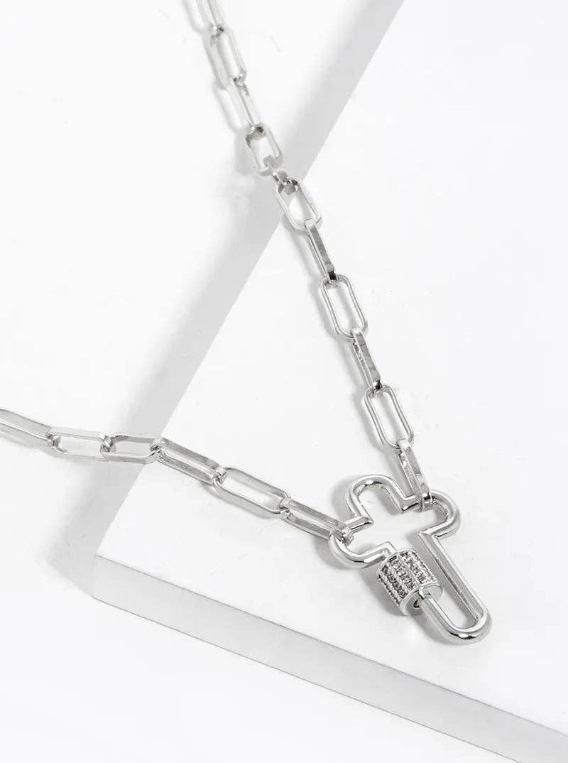 Wild Honey - Wholesale Pendant/Charm Necklace - 18K Gold Dipped Cz Pave Cross Pendant Chain Necklace3