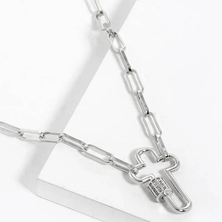 Wild Honey - Wholesale Pendant/Charm Necklace - 18K Gold Dipped Cz Pave Cross Pendant Chain Necklace3