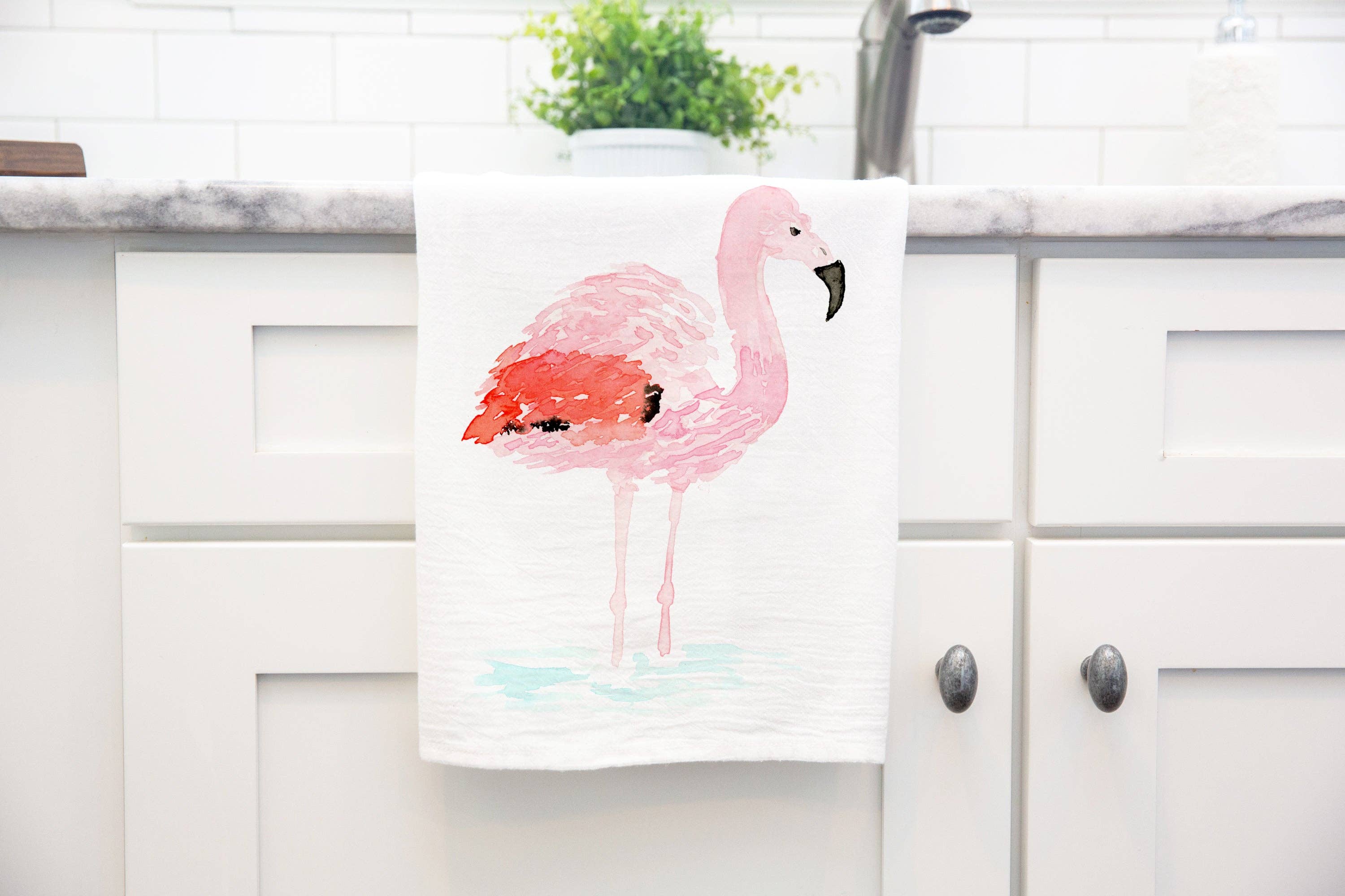 Oh So Chic Designs - Wholesale Tea Towel - Flamingo Watercolor Tea Towel0