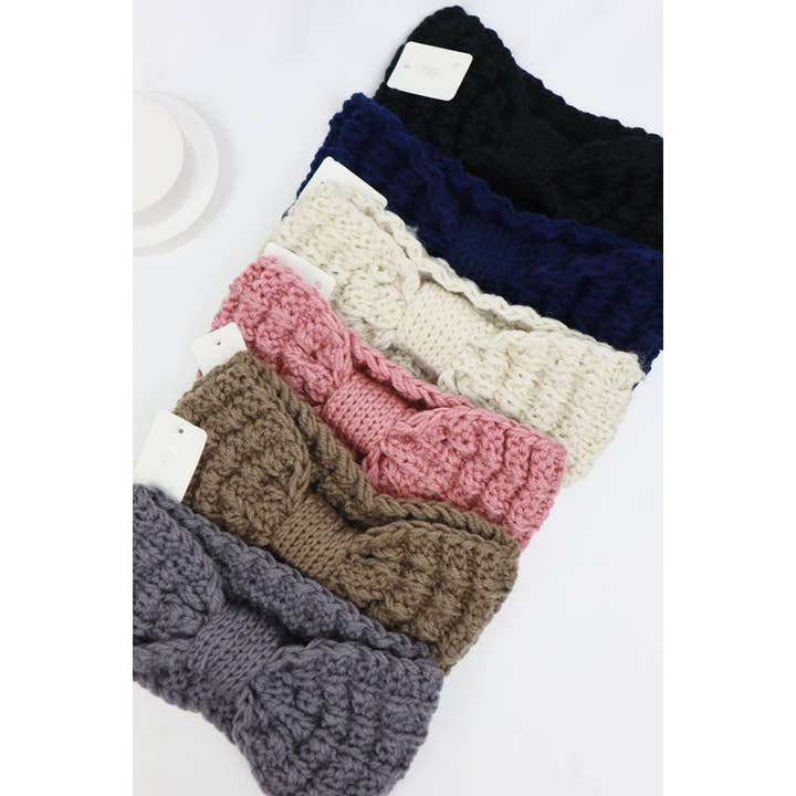MIX COLOR Winter Knitted Crochet Bow Headband for wholesale on Faire