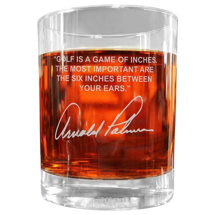 Bicchiere da whisky italiano con citazione famosa di Arnold Palmer per la vendita all'ingrosso da parte di Famous Whiskey Glasses