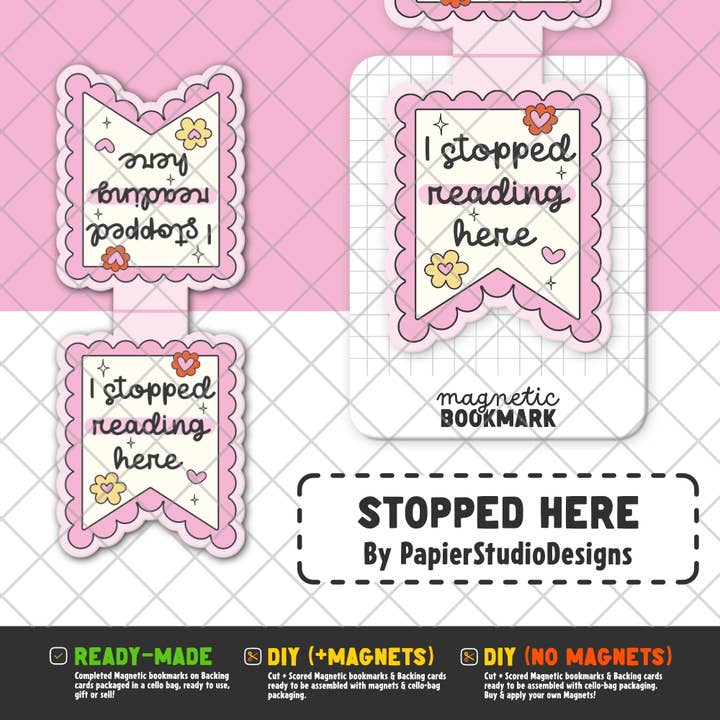 Stickiply - Wholesale Bookmark - Stopped Here (Pink) | Magnetic Bookmark