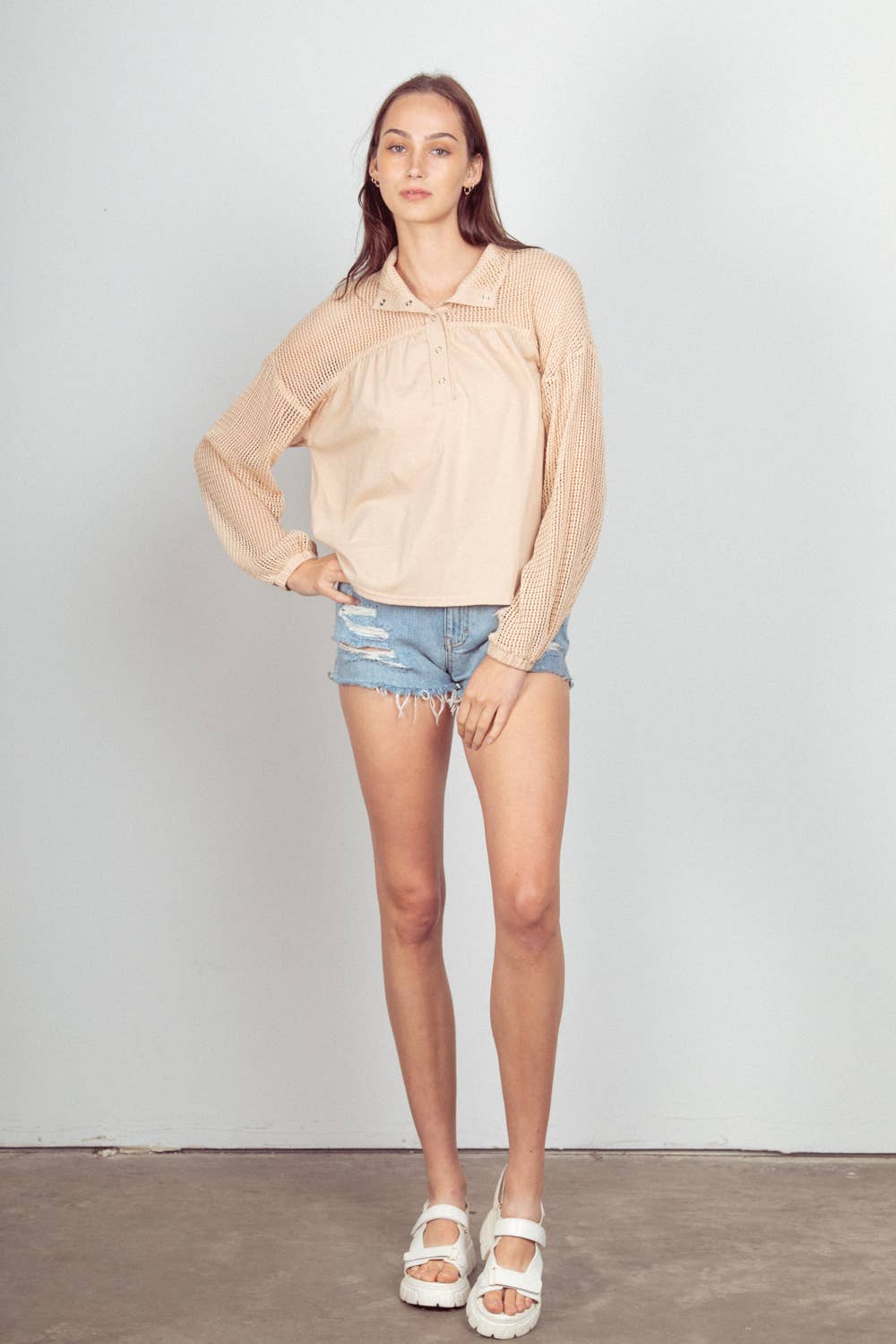 VERY J - Vente Haut en maille – femme - NT11408 - Haut en tricot Henley surdimensionné à col haut15