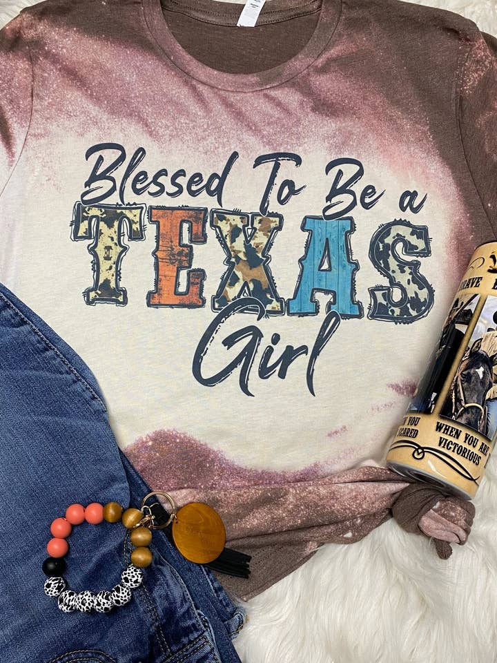 Camiseta blanqueada «Blessed to be a Texas Girl» para venta al por mayor de Neat Creations