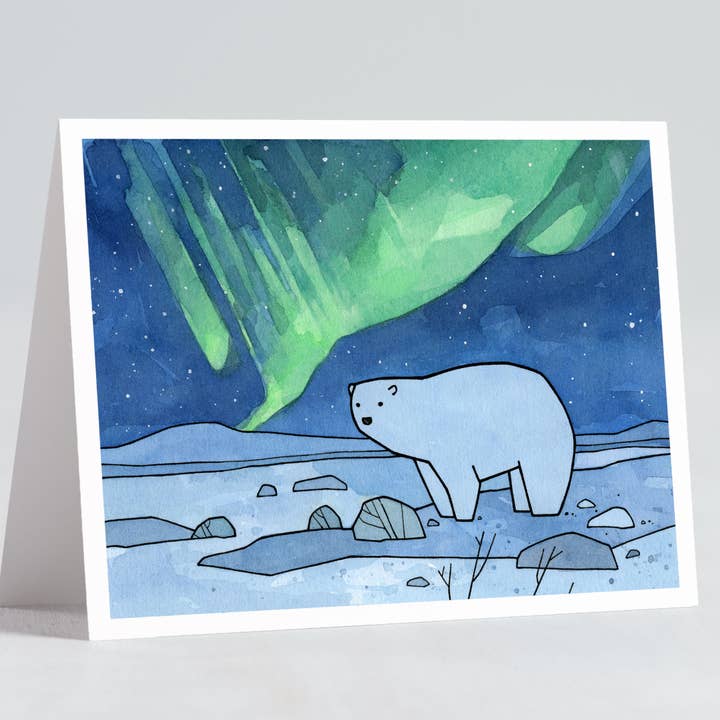 Polar Bear Northern Lights Christmas Card for wholesale by Studio Tuesday