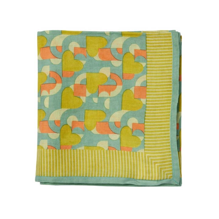 Sciarpa indiana Love My Heart blu e verde per la vendita all'ingrosso da parte di Bonheur du Jour