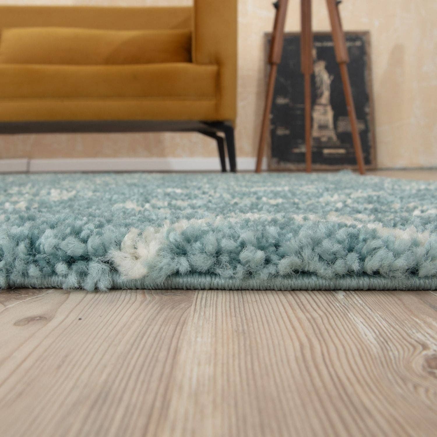 THE RUGS - Vendita all'ingrosso Tappeto - Tappeto Shaggy Blu Uovo d'Anatra Marocchino | 8504