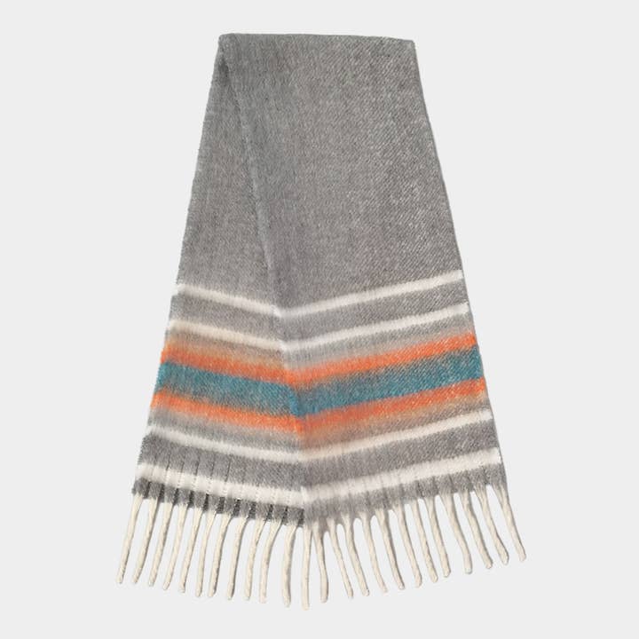 Wona Trading, Inc. - Wholesale Scarf - Women's - Multi Stripe Cozy Scarf with Fringe