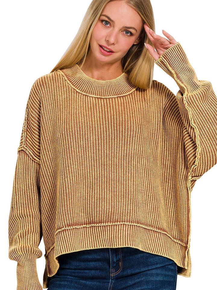 Maglione oversize corto con spacchi laterali effetto consumato per la vendita all'ingrosso da parte di 42POPS