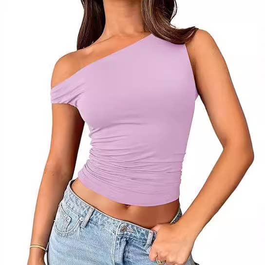 Rosa Clothing - Wholesale Tank Top - Women's - Off-The-Shoulder Sleeveless Ruched Top 14 Colors