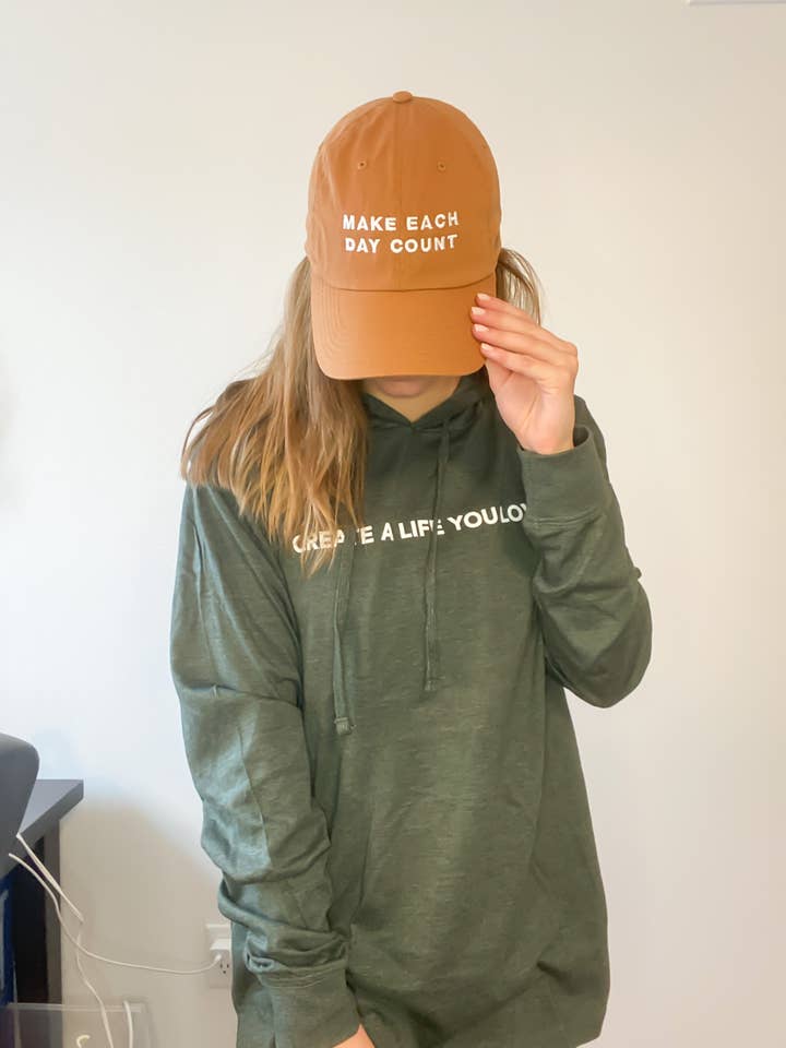Create a Life You Love Hunter Hoodie + Make Each Day Count Hat for wholesale by Amy Grace Monograms