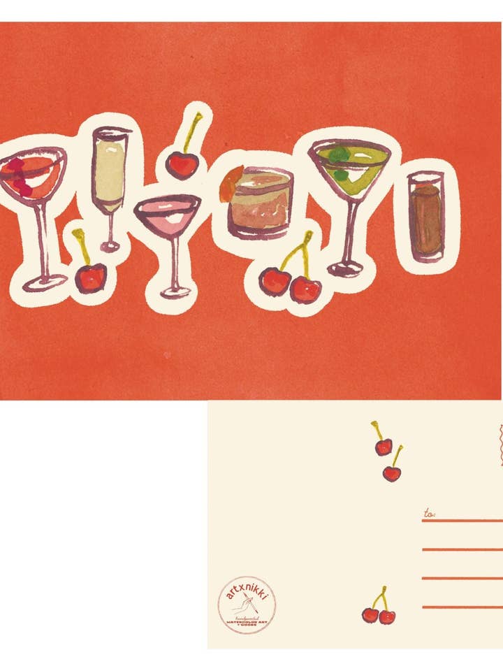 Cheers! Cocktails Post Card for wholesale by artxnikki