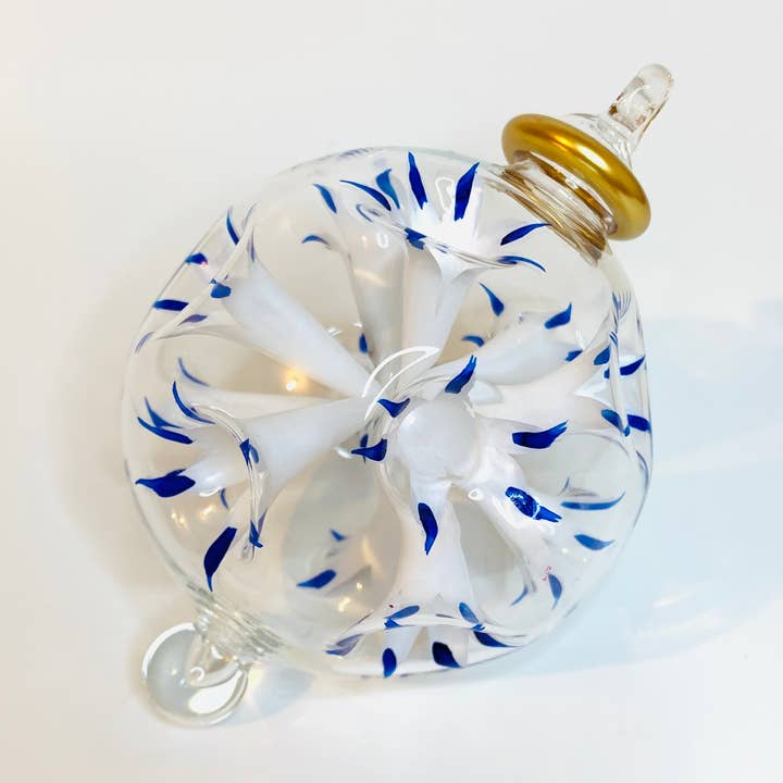 Blown Glass Ornament - Blossoms White Multi for wholesale by Dandarah