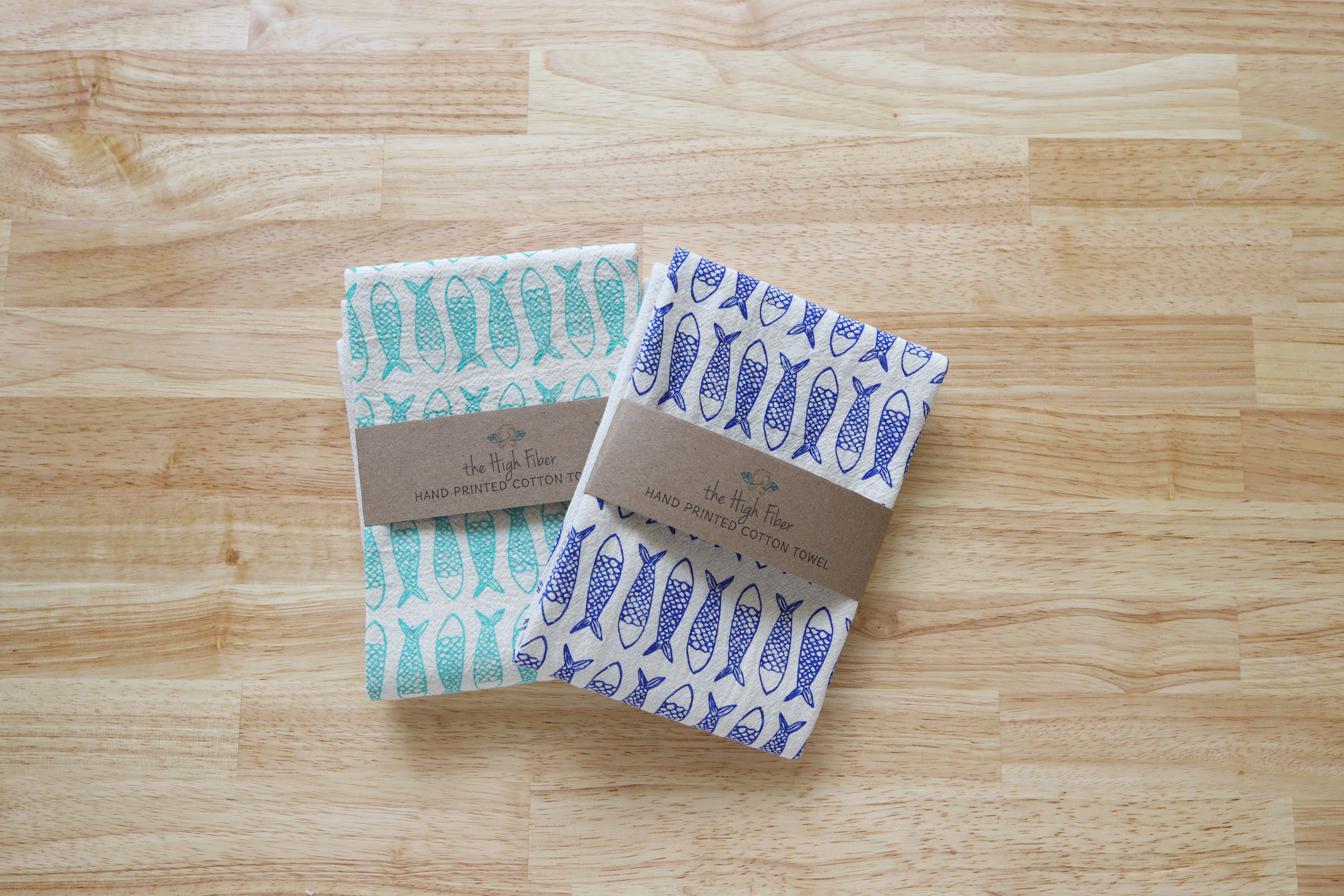 The High Fiber - Wholesale Tea Towel - Fish Kitchen Towel, Handprinted Tea Towel, Coastal Towel3