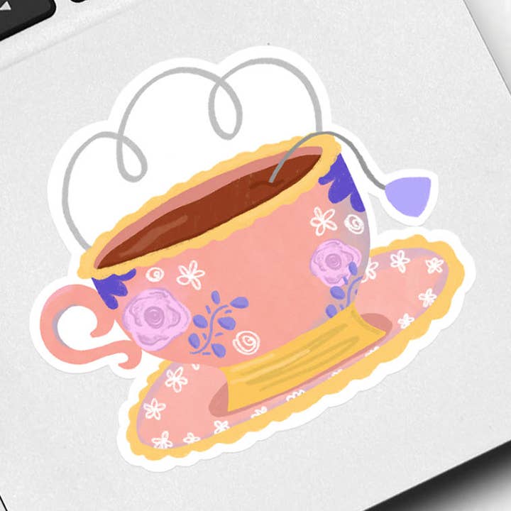 Tea Cup vattentät klistermärke för wholesale av The Anxious Peach