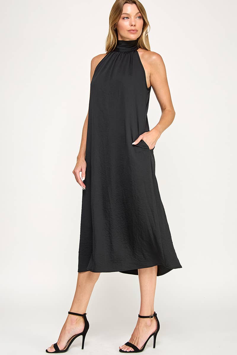 Peace Love Line - Vendita all'ingrosso Vestito - Donna - PL9156 - ABITO MIDI HALTER IN TESSUTO SOLIDO2