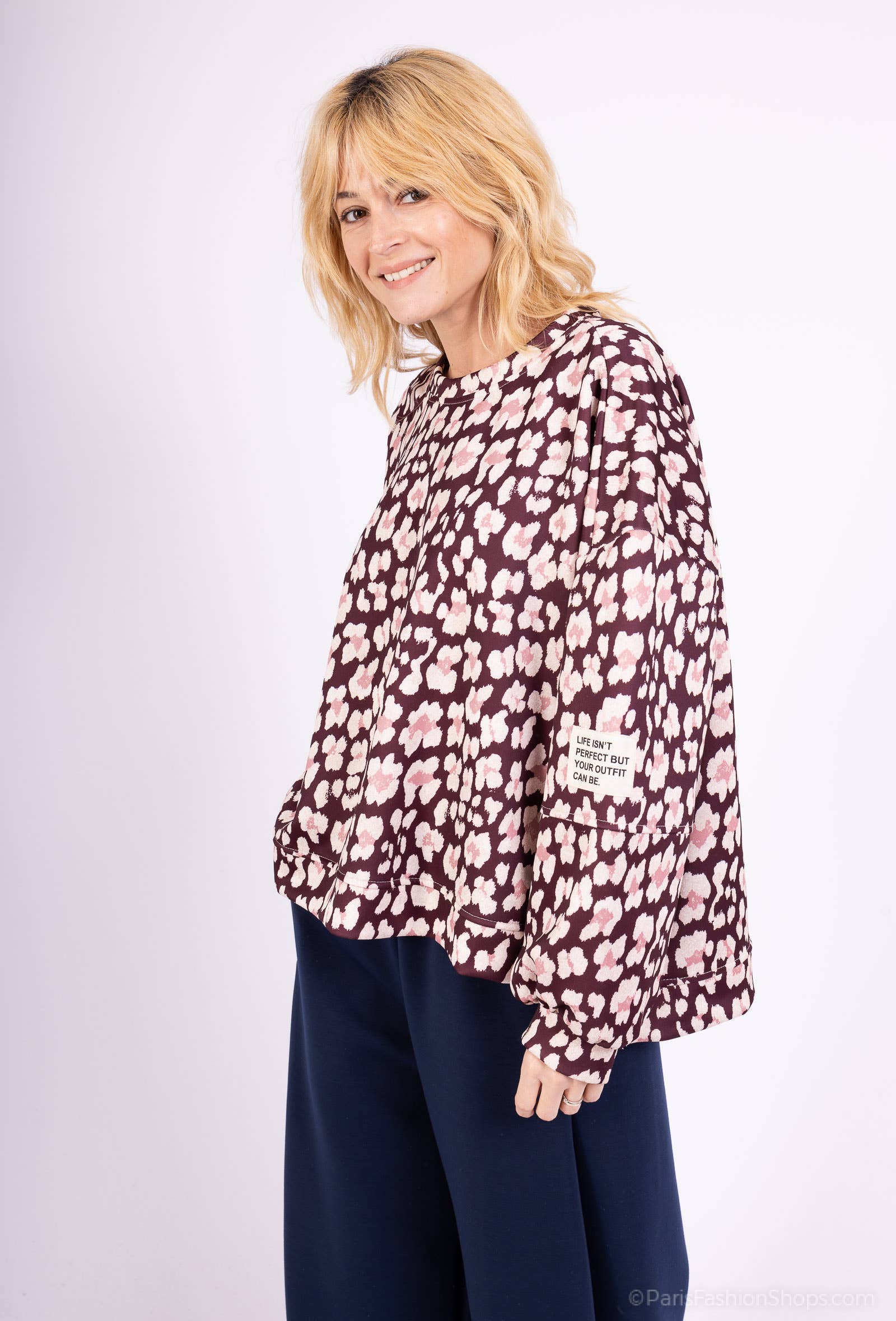 L'Emotion - Wholesale Sweatshirt - Women's - Large Stretch Sweatshirt Round Neck Comfort Floral Pattern2