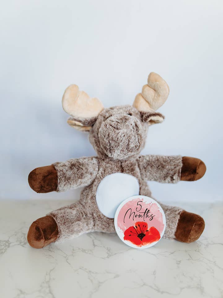 Monthly Milestone Discs, Moose Stuffed Animal for wholesale by Grow With Me Baby Co