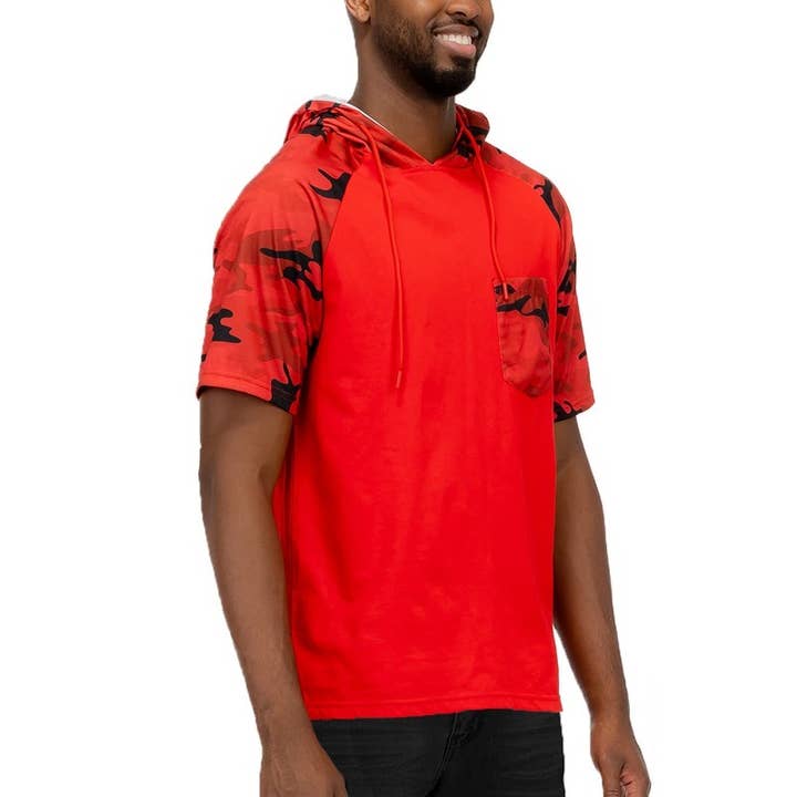 Paperdoll - Wholesale Hoodie - Men's - Mens Short Sleeve Camo Hooded Tshirt