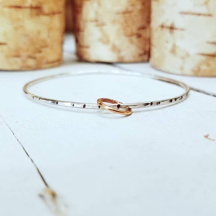 Birch Bangle with Rose Gold Filled Charm - Sterling Silver for wholesale by Kuriosities