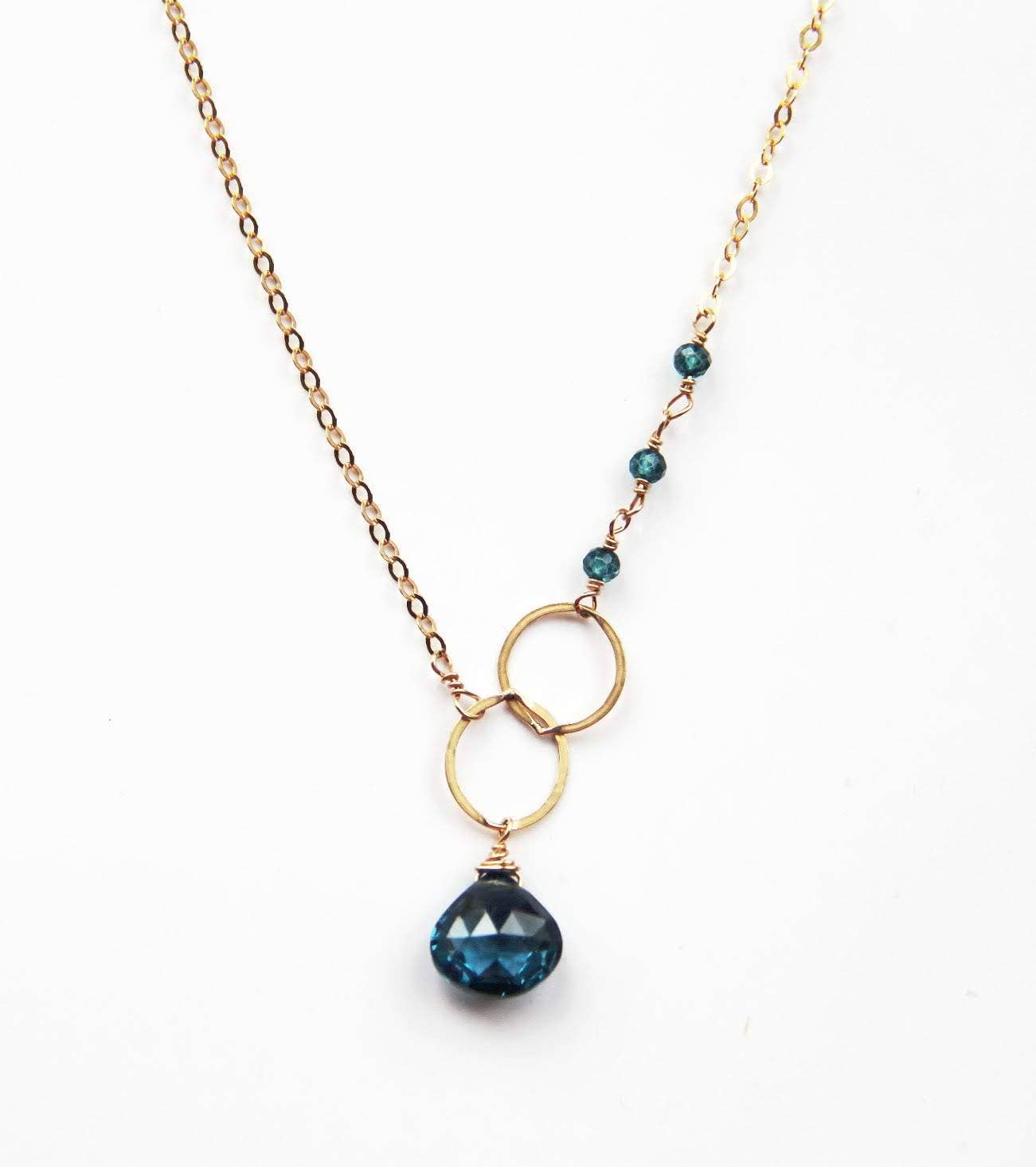 Judy Brandon Jewelry - Wholesale Pendant/Charm Necklace - Gold London Blue Topaz Asymmetrical Necklace