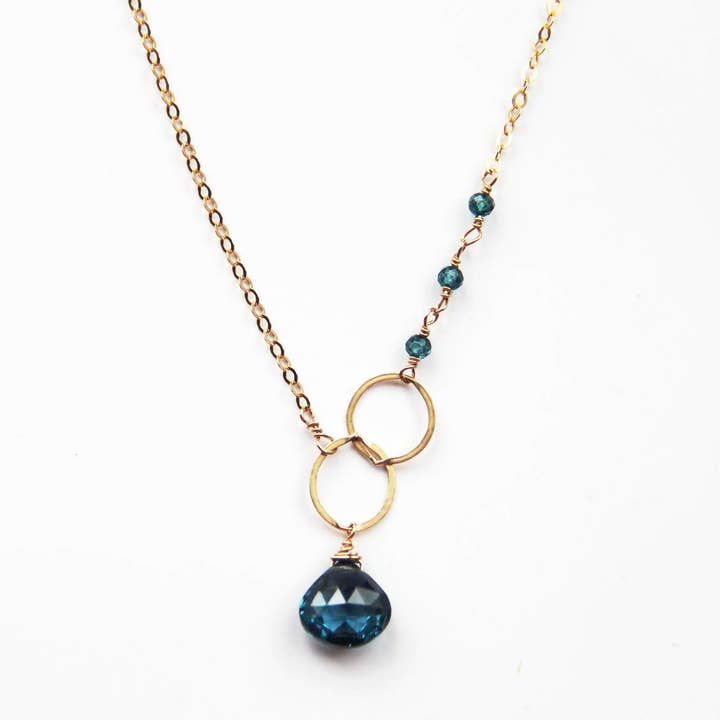 Judy Brandon Jewelry - Wholesale Pendant/Charm Necklace - Gold London Blue Topaz Asymmetrical Necklace0