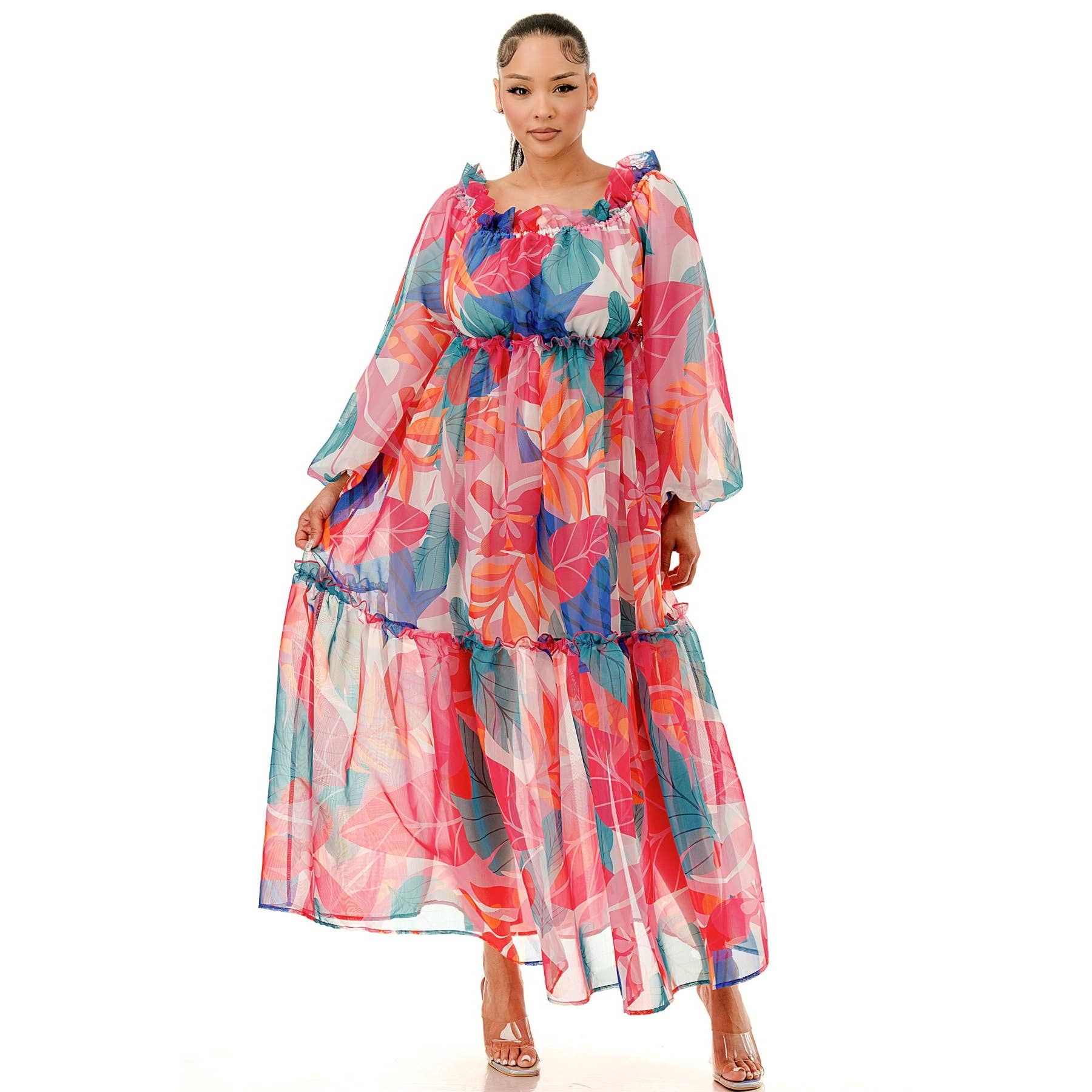 omgstyles - Wholesale Dress - Women's - Plus Off Shoulder Balloon Long Sleeve Maxi Dress0