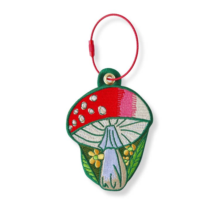 Mushroom embroidery bag charm keychain for wholesale by Rikrack