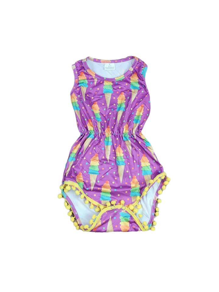 Eiscreme Milch Seide Pom Pom Strampler für den Großhandel von Great Lakes Kids Apparel