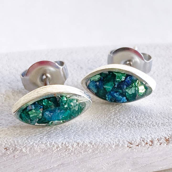 Small Dark Teal Glitter Roxs Stud Earrings-Multiple Options for wholesale by Jenica Jewelry