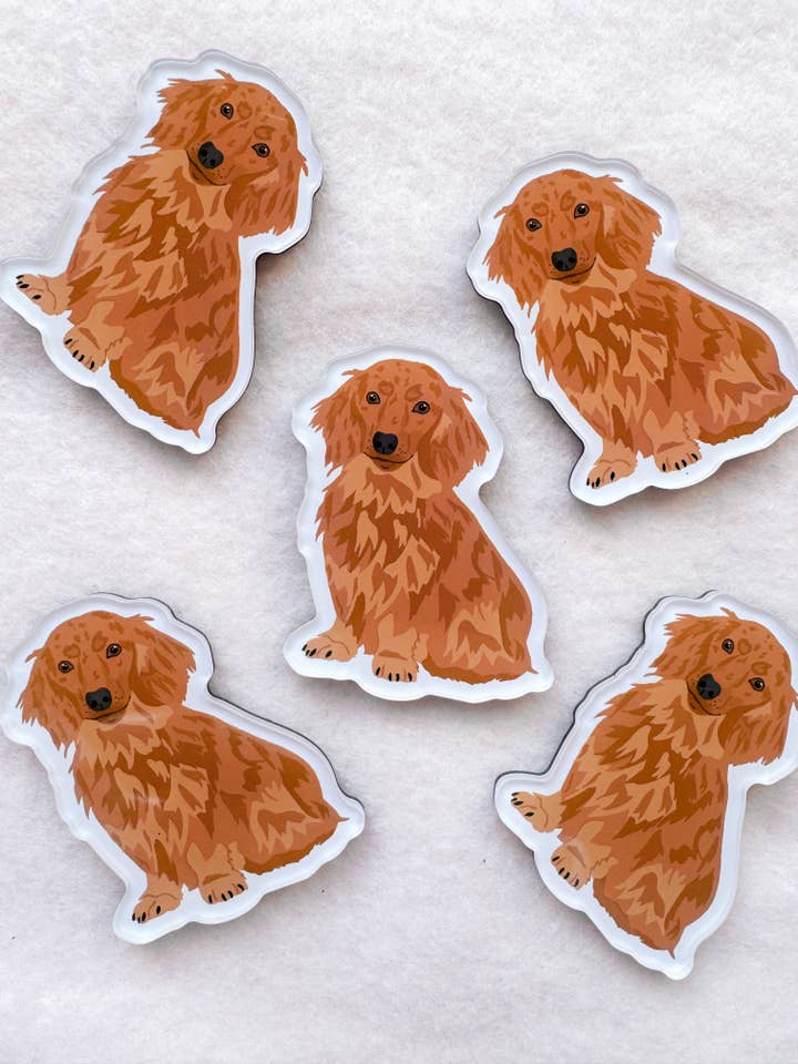Dachshund (long-haired red) Magnet for wholesale by Our Cheery Corner