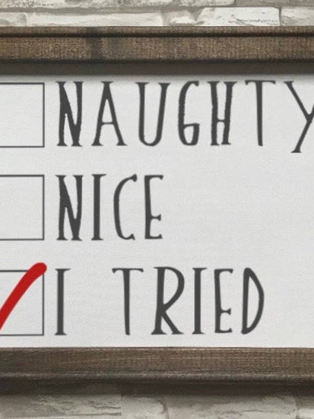 Naughty Nice Ik probeerde gecontroleerde lijst voor kerstman ingelijst canvas voor wholesale door Works of Panglossian