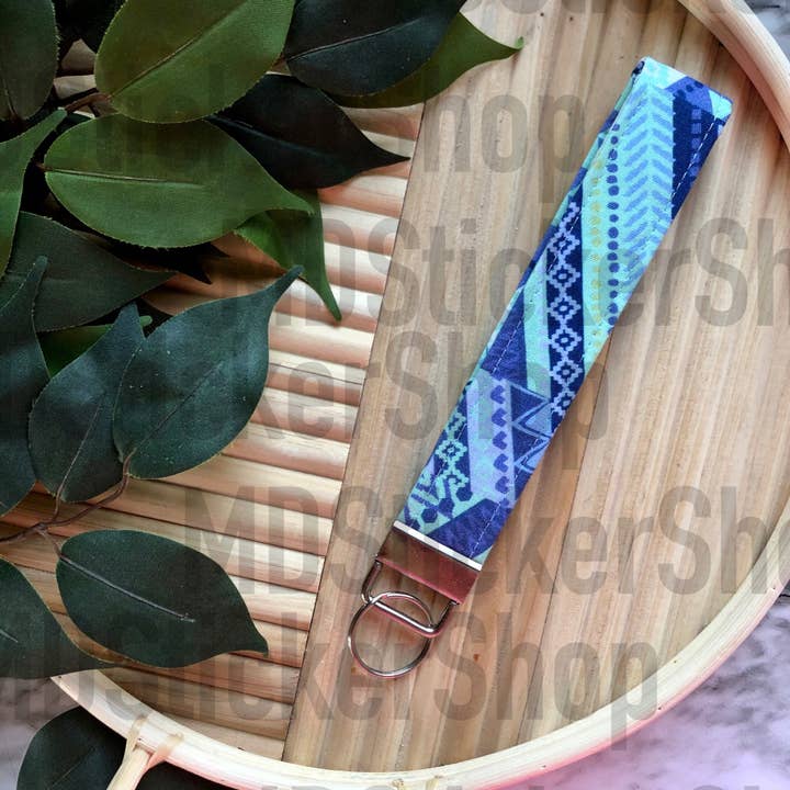 Blue Patchwork Print Fabric Keychain for wholesale by MDStickerShop