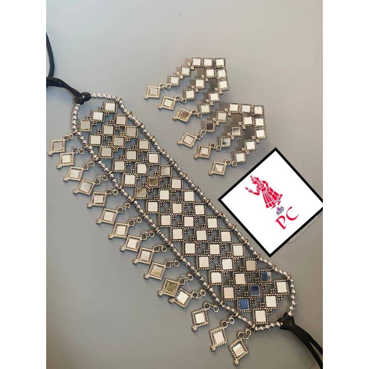 Vastrabhushan – Großhandel Schmucksets – Afghani Boho Tribal Oxidierte Spiegel Choker Set Handgefertigt3