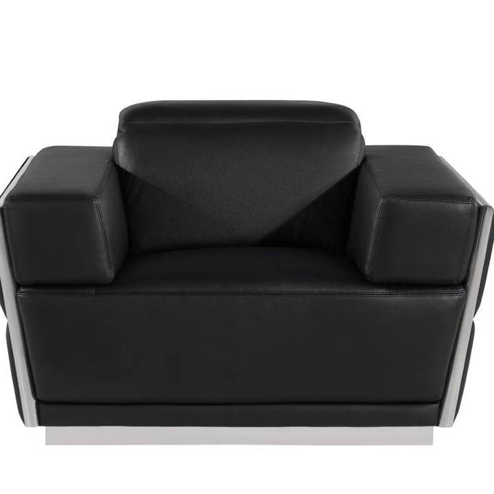 HomeRoots - Wholesale Chair - 47" Black and Silver Italian Leather Club Chair3