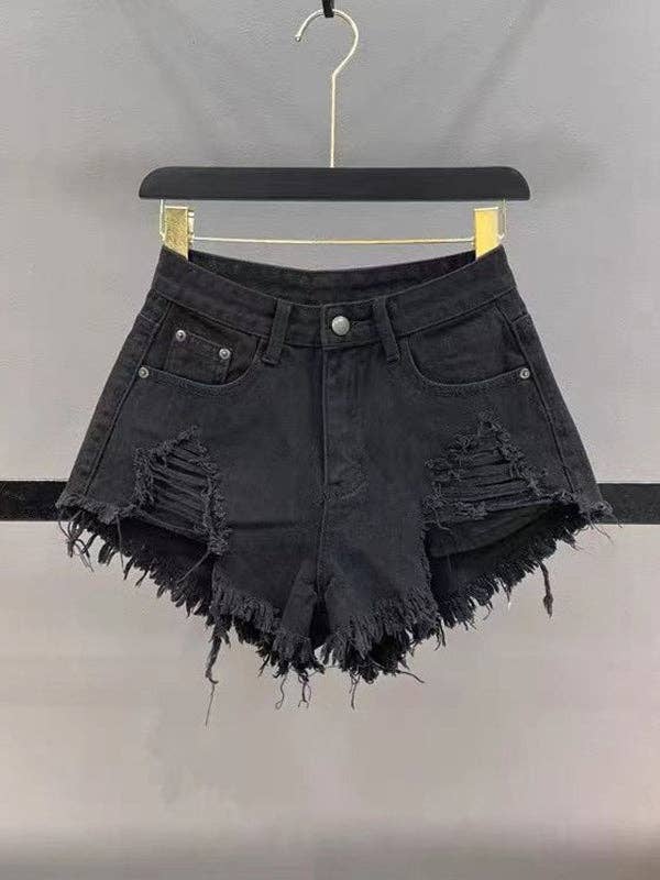 Your Beautiful Boutique - Wholesale Shorts - Women's - Tasseled Burlap Denim Shorts