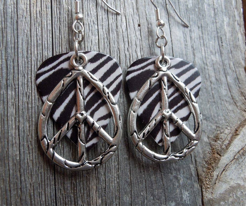 Simply Raevyn - Wholesale Dangle Earrings - Large Oval Peace Sign Charm Guitar Pick Earrings24