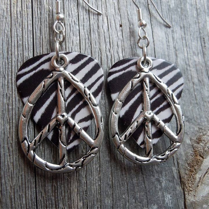 Simply Raevyn - Wholesale Dangle Earrings - Large Oval Peace Sign Charm Guitar Pick Earrings24