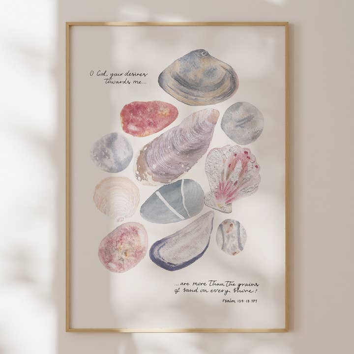 'Psalm 139' Shells A4 Scripture Christian Wall Print for wholesale by The Hidden Pearl Studio