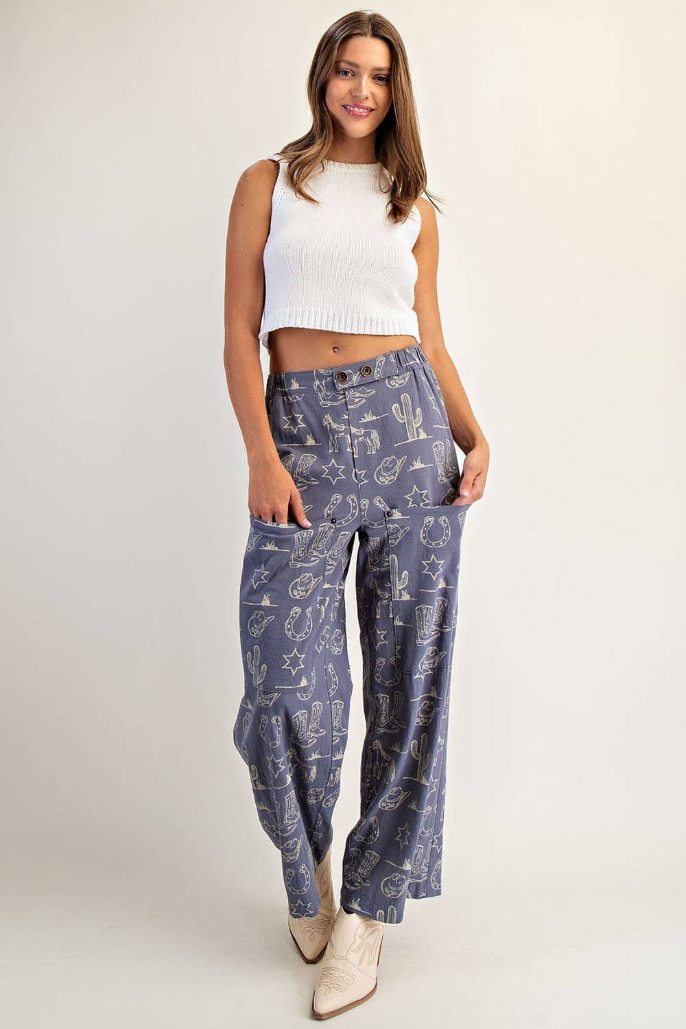Peace Love Line - Wholesale Pants - Women's - PL8292 - STONE WASHED WESTERN PATCH POCKET PANTS17