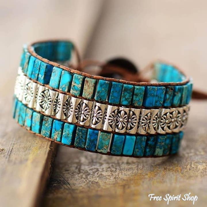Free Spirit Shop - Wholesale Beaded Bracelet - Tibetan Blue Jasper Wrap Bracelet4