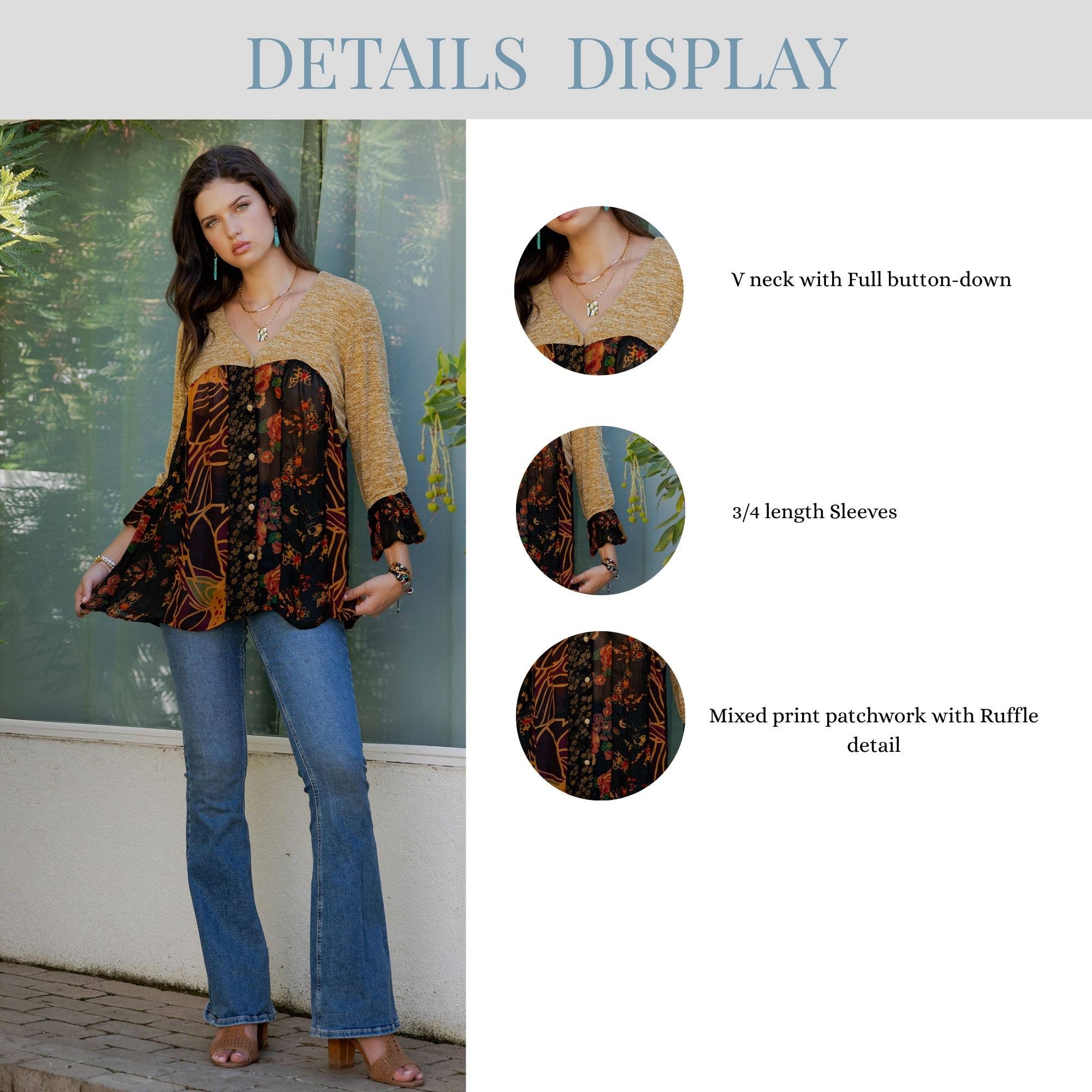 Young Threads - Venta al por mayor Blusa - Mujer - Blusa bohemia adornada estilo western (Color nuevo)6