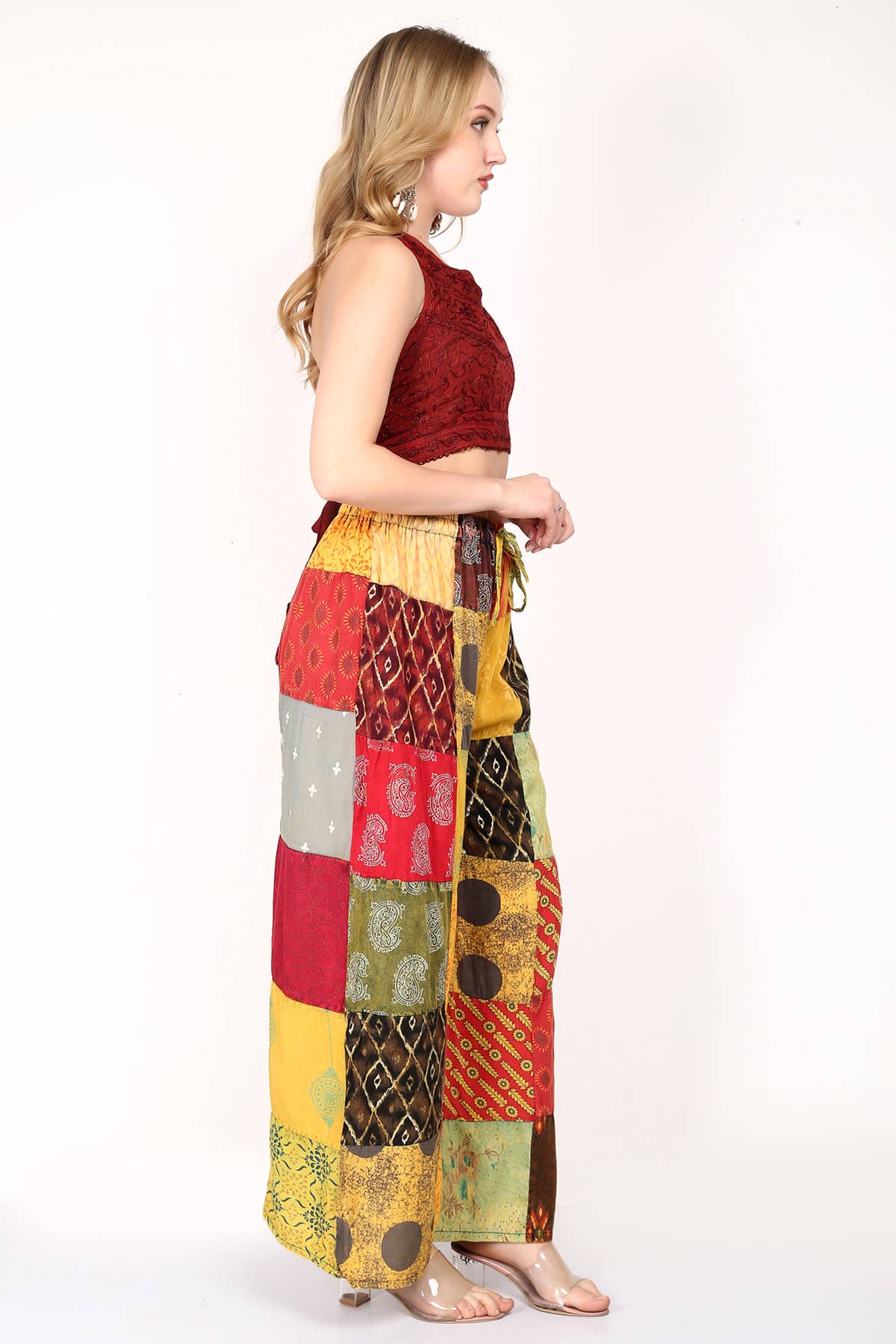 Wevez - Wholesale Pants - Women's - Women Patchwork Wide Leg Acidwash Elastic Waist Pant Mix Lot6